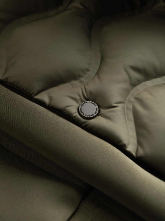 Men's quilted bomber jacket - dark olive green V3 OM-JALP-0141