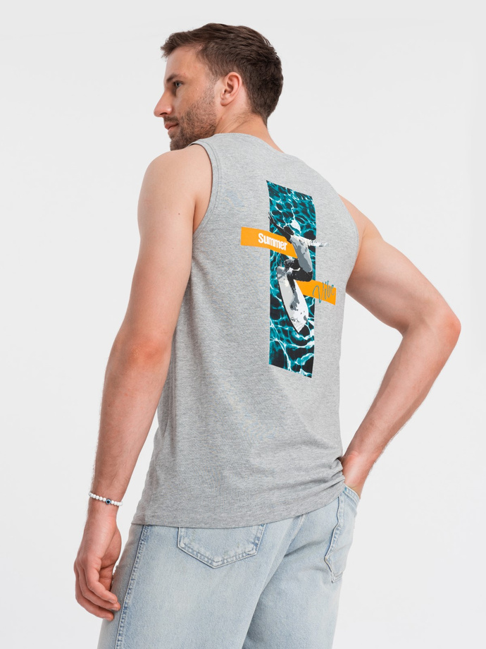 Summer Vibe printed men's cotton tank top - grey melange V3 OM-TSTT-0191