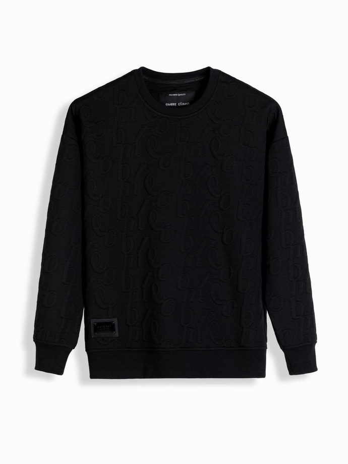 Męska bluza RELAXED FIT z tłoczonymi literami – czarna V1 OM-SSNZ-0164