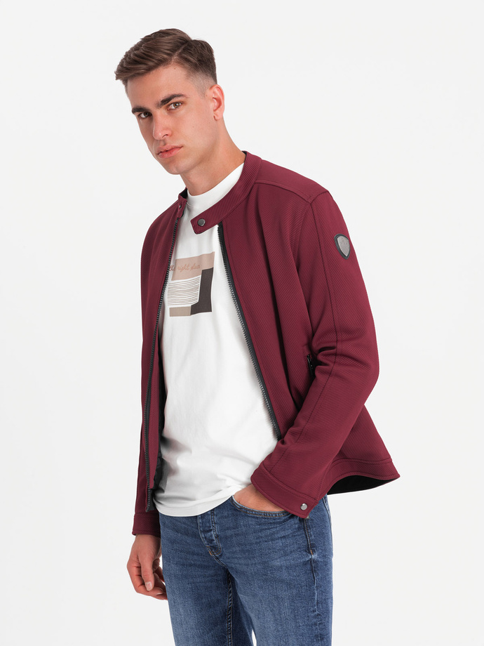 Men's BIKER jacket in structured fabric - maroon V2 OM-JANP-0138