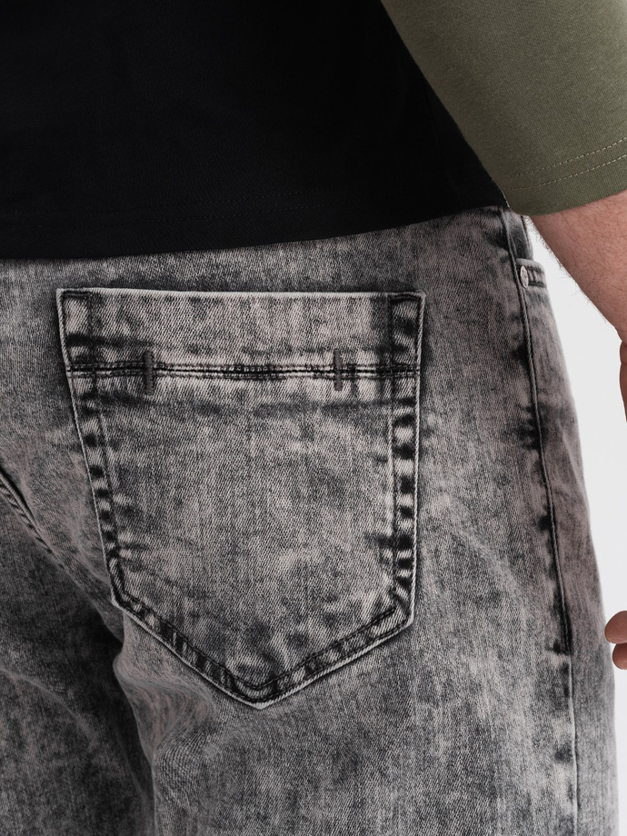 Spodnie męskie jeansowe marmurkowe z surowo wykończoną nogawką SLIM FIT -  szare V1 OM-PADP-0146