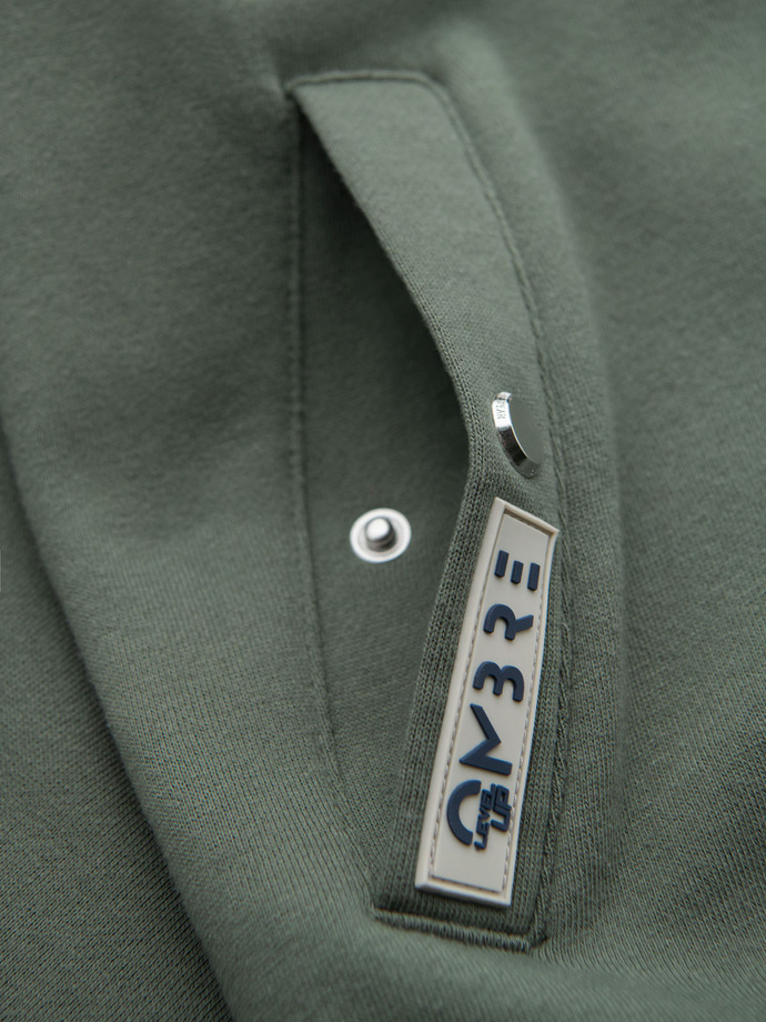 Męska bluza dresowa z wysokim kołnierzem i lampasami – oliwkowa V2 OM-SSZP-0219