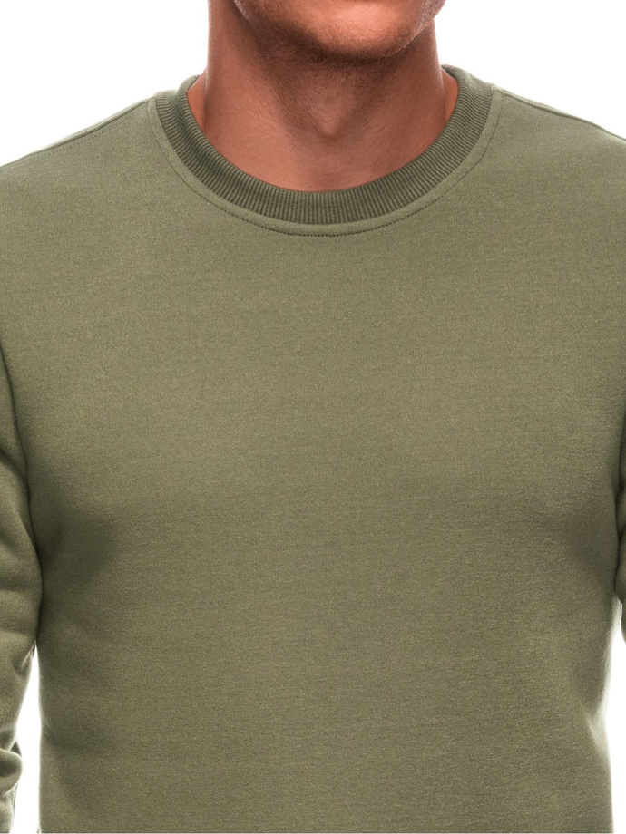 Jednolita bluza męska dresowa round neck BASIC – ciemnooliwkowa V2 EM-SSBN-0100
