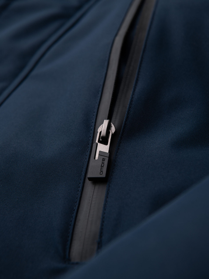 Alaskan men's winter jacket with detachable fur from the hood - navy blue V1 OM-JALJ-0148