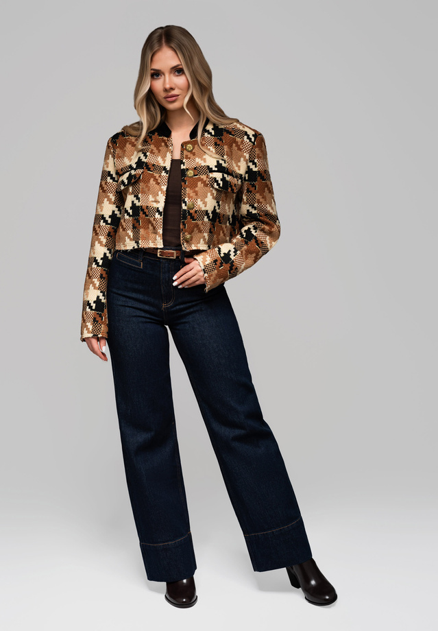 Women's short stand-up jacket with wool OW-BLZB-0103 v1 - brown