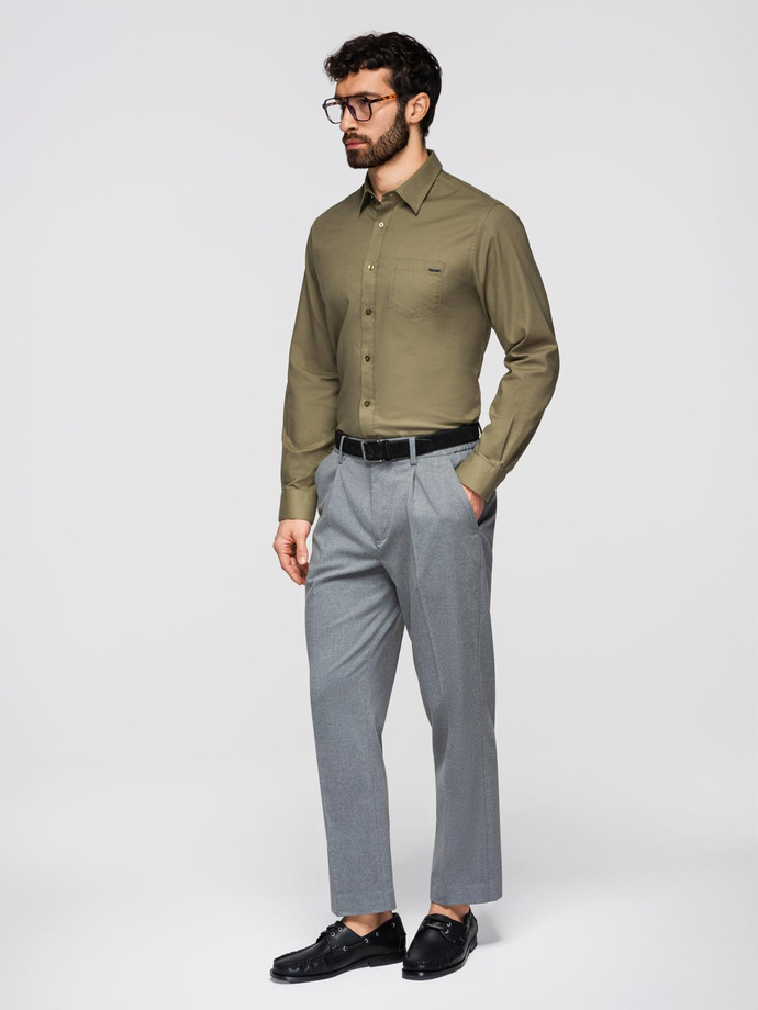 Men's cotton shirt with pocket - olive V2 K695