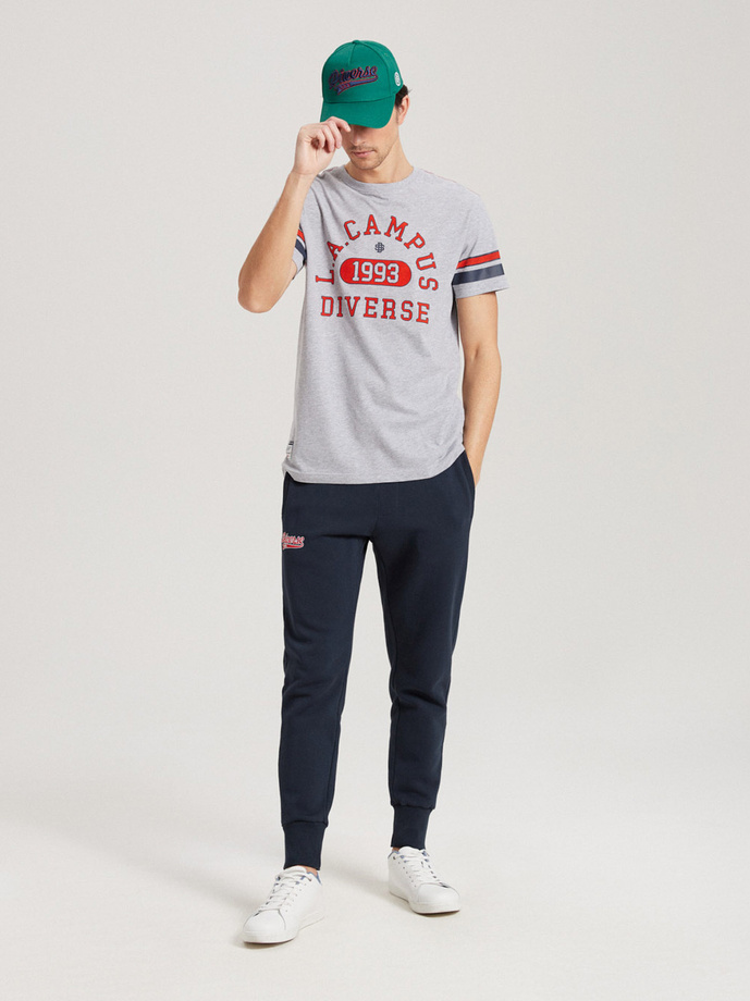 T-shirt męski z nadrukiem LA CAMPUS 01 S1814 - szary melanż