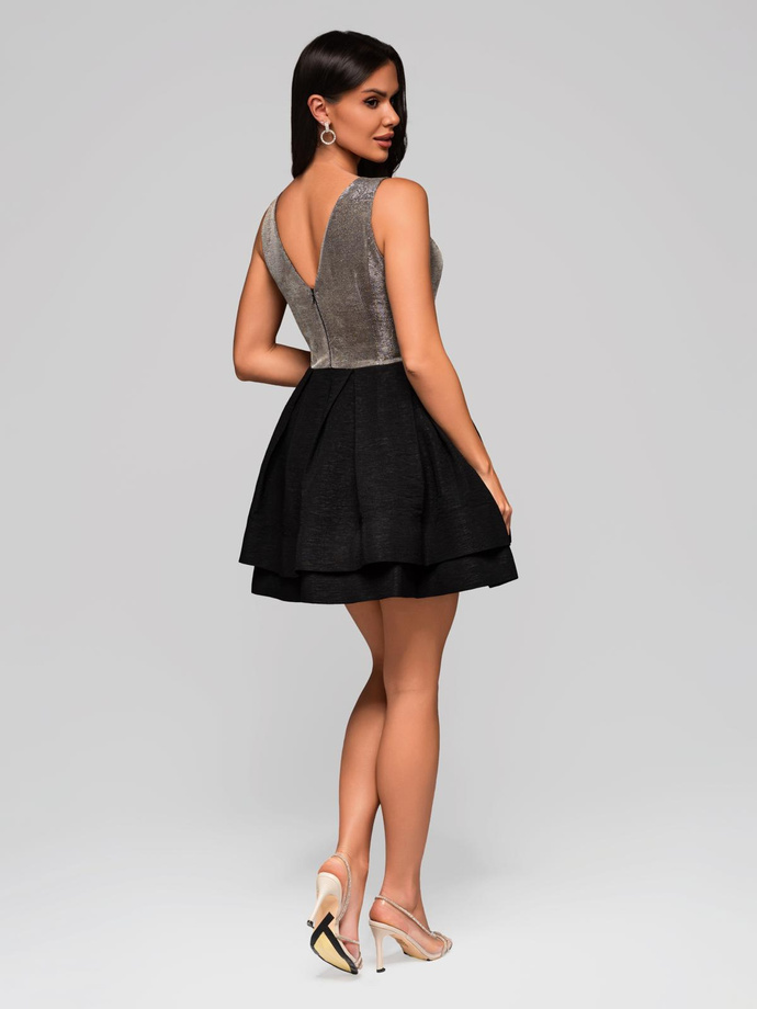 Women's mini flared dress with wide straps elegant DLR191 - black