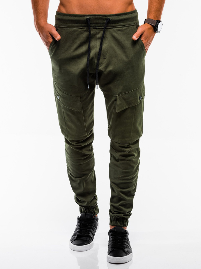 Spodnie męskie joggery - khaki P707