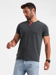 Men's t-shirt with unbuttoned round henley neckline - black V4 OM-TSCT-0155