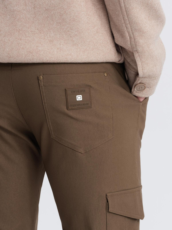 Men's REGULAR fabric pants with cargo pockets - olive V2 OM-PACG-0178