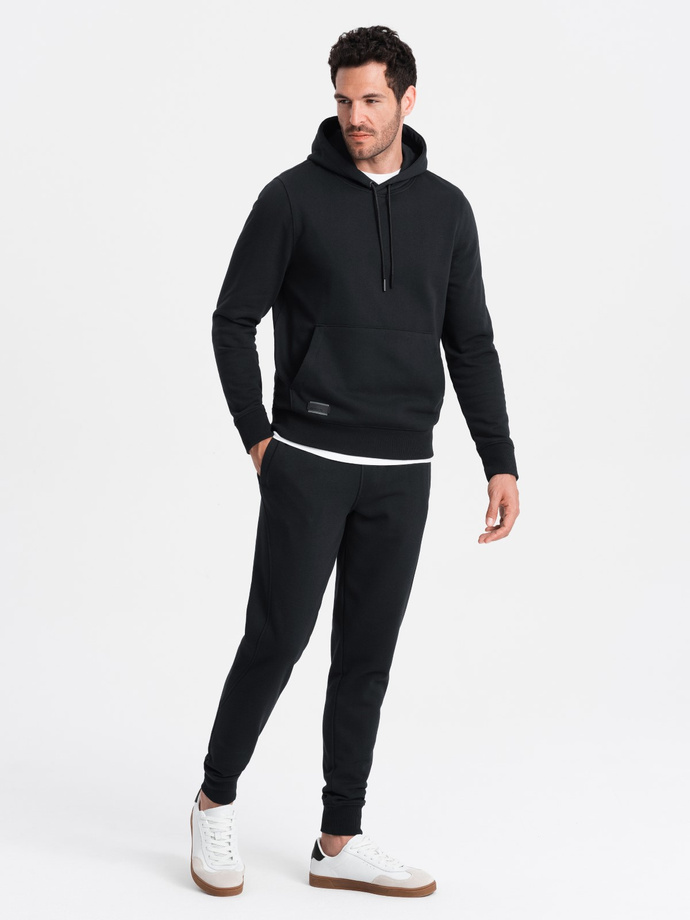 BASIC men's cotton tracksuit set kangaroo sweatshirt + joggers - black V9 Z85