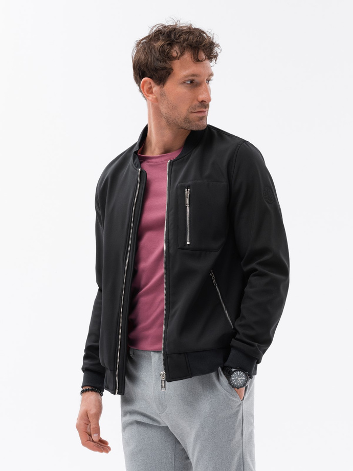 Men's bomber jacket with fleece - black V2 C513