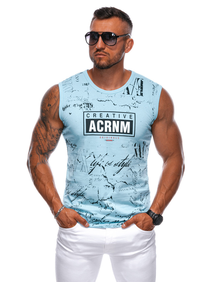 Men's printed tank top S1975 - light blue