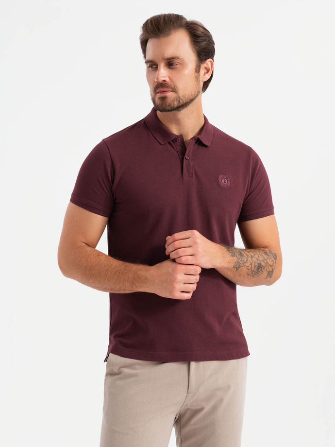 Komplet męskich bawełnianych t-shirtów polo BASIC – biały/bordowy/ciemnoniebieski V4 OM-POBS-0133