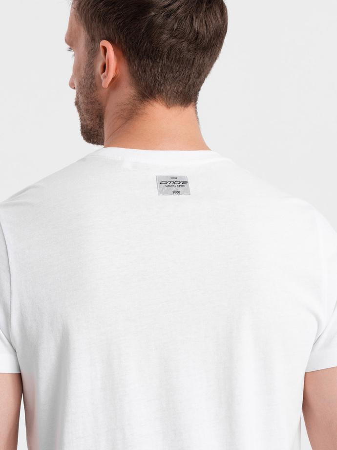 T-shirt męski bawełniany z nadrukiem geometrycznym i logotypem - biały V1 OM-TSPT-0141