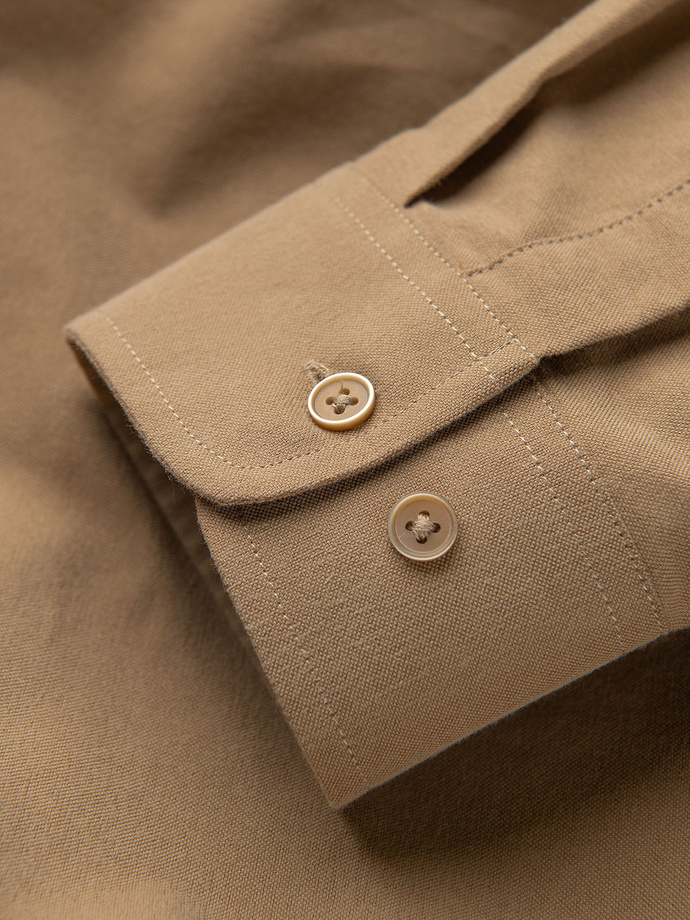 Men's REGULAR FIT cotton shirt with pocket - light brown V2 OM-SHOS-0153