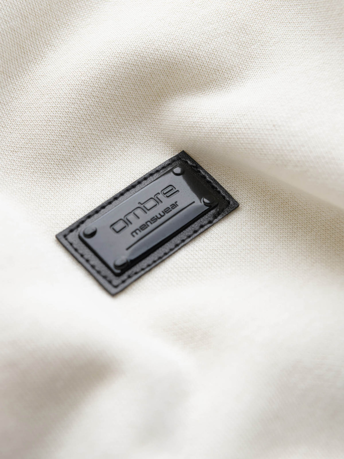 Nierozpinana bluza męska dresowa z metalowym pinem – kremowa V2 OM-SSNZ-0136