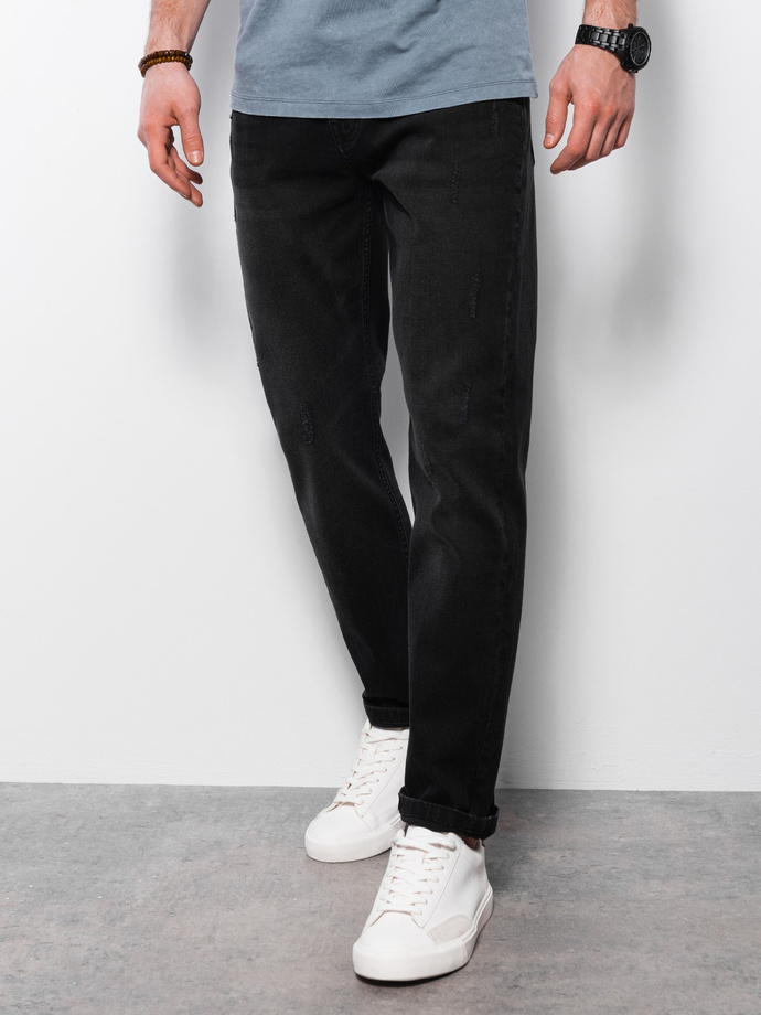 Men's denim pants with REGULAR FIT rubbing - black V2 OM-PADP-0102