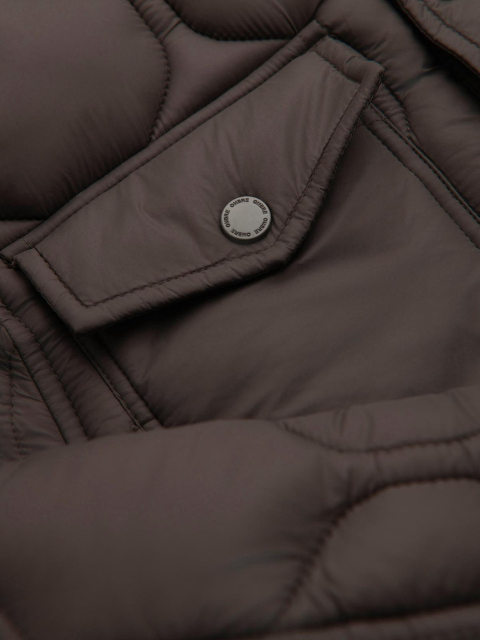 Men's quilted jacket in shirt cut - khaki V3 OM-JALP-0215