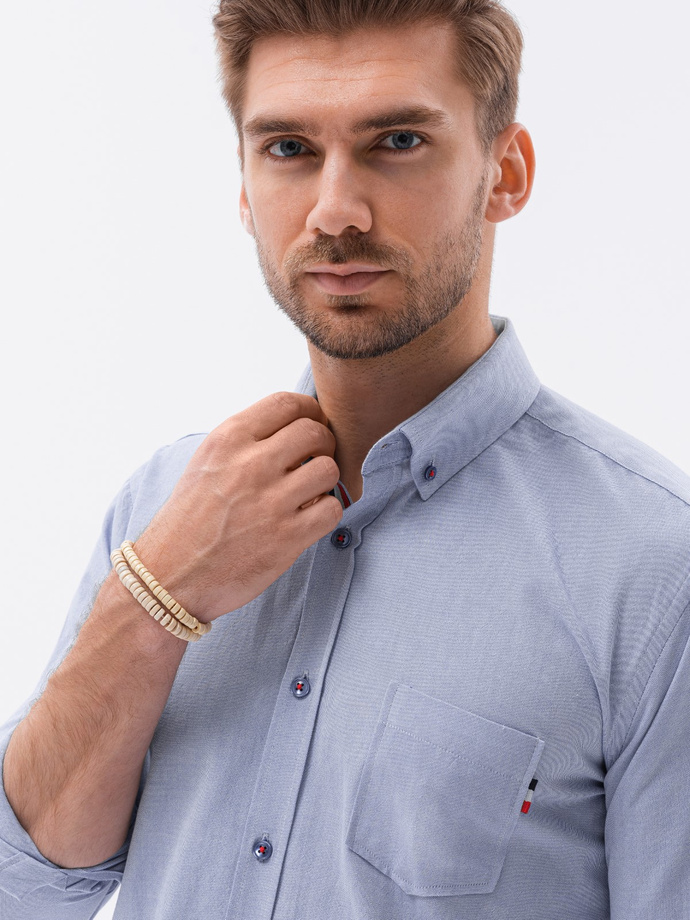 Koszula męska z długim rękawem SLIM FIT - niebieska V9 K643