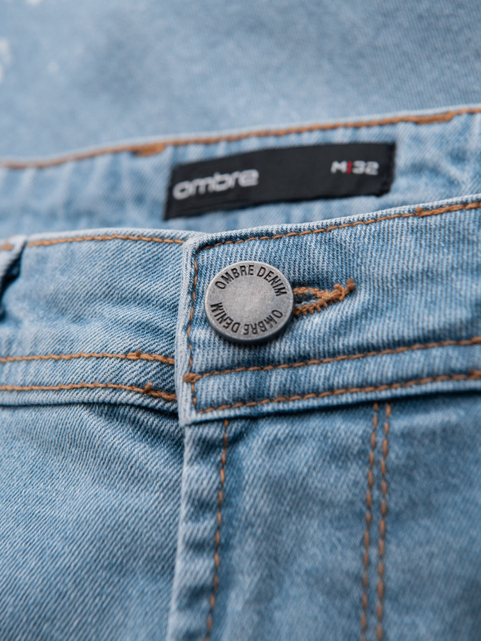 Men's short denim shorts with rubbing and rolled up leg - light blue V1 OM-SRDS-0186