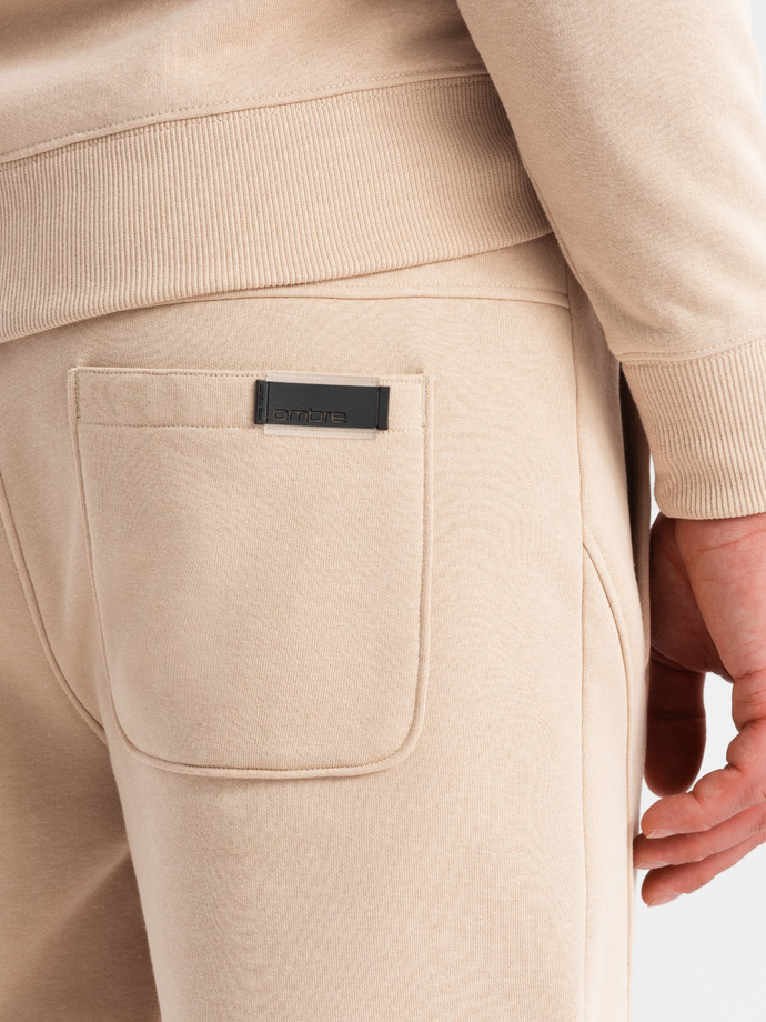 Komplet dresowy męski bawełniany BASIC bluza nierozpinana + joggery – beżowy V6 Z84