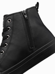 Men's high-top sneakers with decorative toe box - black V1 OM-FOTH-0157