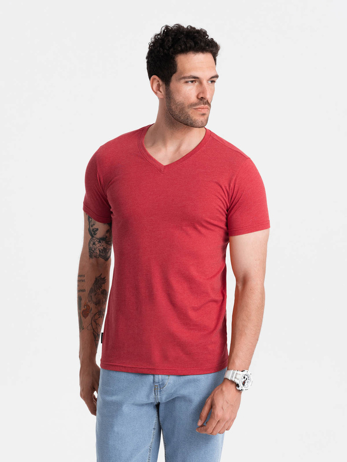 BASIC men's classic cotton tee-shirt with a crew neckline - red melange V17 OM-TSBS-0145