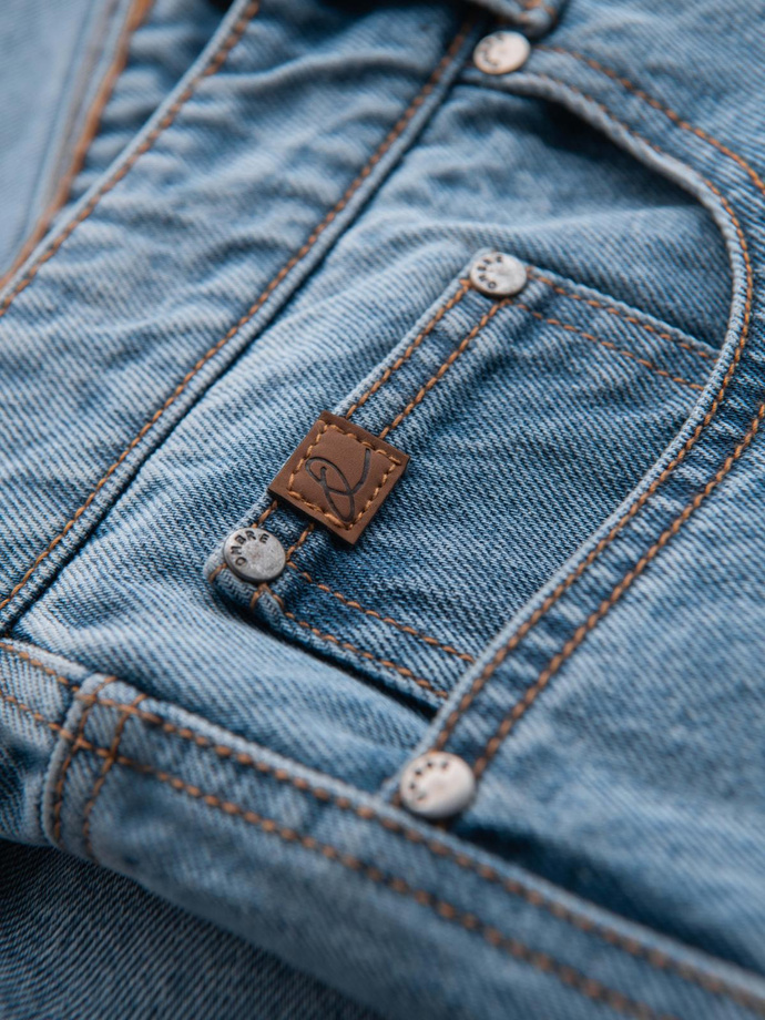 Krótkie męskie spodenki jeansowe z przetarciami i dziurami – jasnoniebieskie V2 OM-SRDS-0157