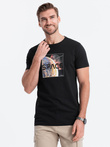Men's space print cotton t-shirt - black V1 S1755