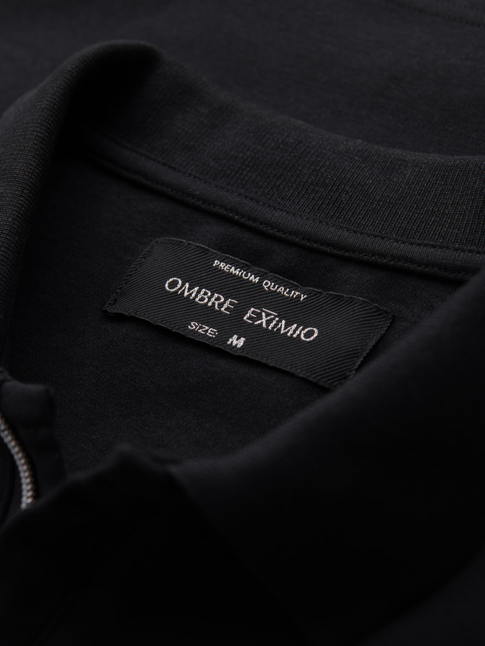 Koszulka męska polo z dekoltem na zamek - czarna V6 OM-POSS-0148