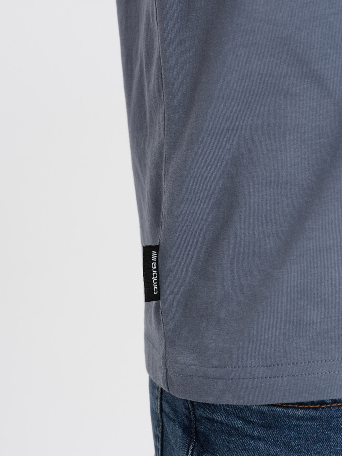 Klasyczny T-shirt męski bawełniany BASIC - jeansowy V5 OM-TSBS-0146