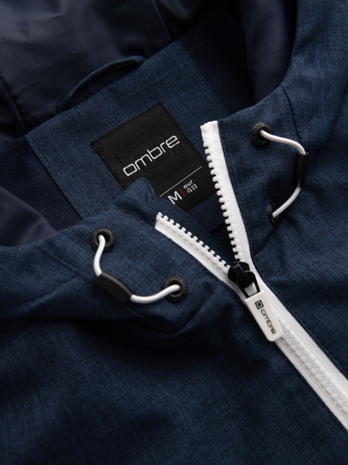 Men's lightweight sports jacket with fleece lining - navy blue V2 OM-JANP-0136