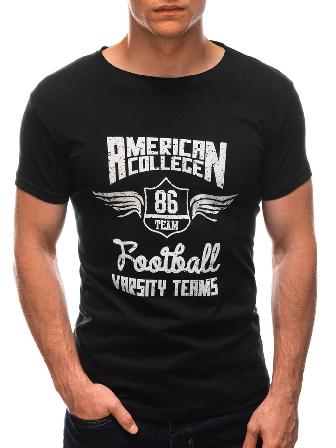 T-shirt męski z nadrukiem S1703 - czarny