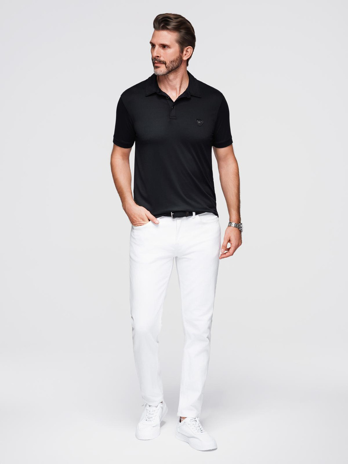 Stylowa męska koszulka polo z elastycznej tkaniny –  czarna V1 OM-POSS-0150