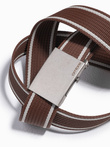 Dwukolorowy męski pasek parciany z obramowaniem w poziome pasy - brązowy A820