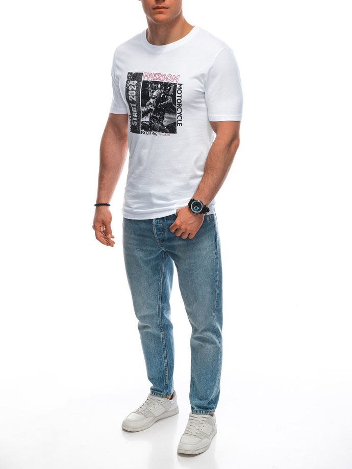 T-shirt męski z nadrukiem S1952 - biały