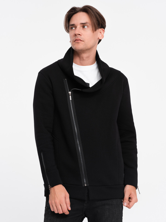 Unbuttoned men's sweatshirt with stand-up collar LONDON - black B1362