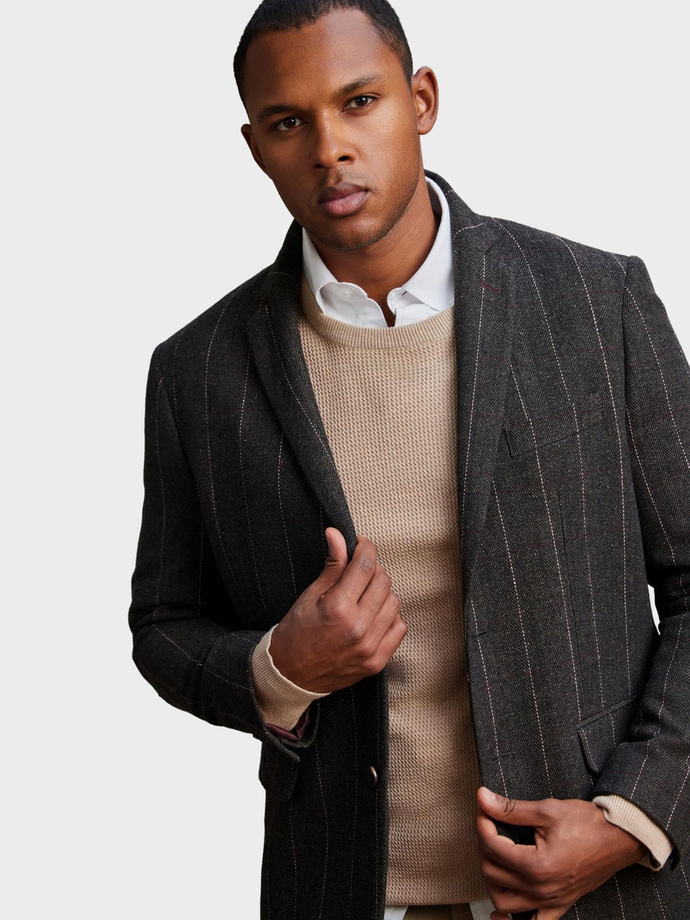 Men's elegant plaid blazer with wool blend - graphite V3 OM-BLZB-0137