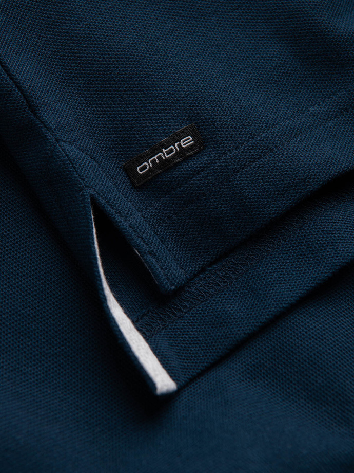 Men's collarless polo shirt - navy blue V4 OM-TSCT-0156