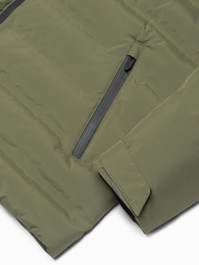 Men's winter jacket with detachable hood - olive V1 OM-JAHP-0150