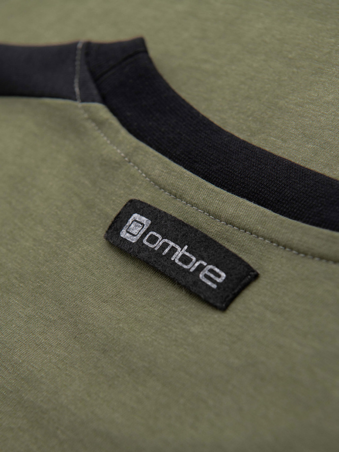 Men's T-shirt with contrasting stripes - olive V4 OM-TSCT-0115