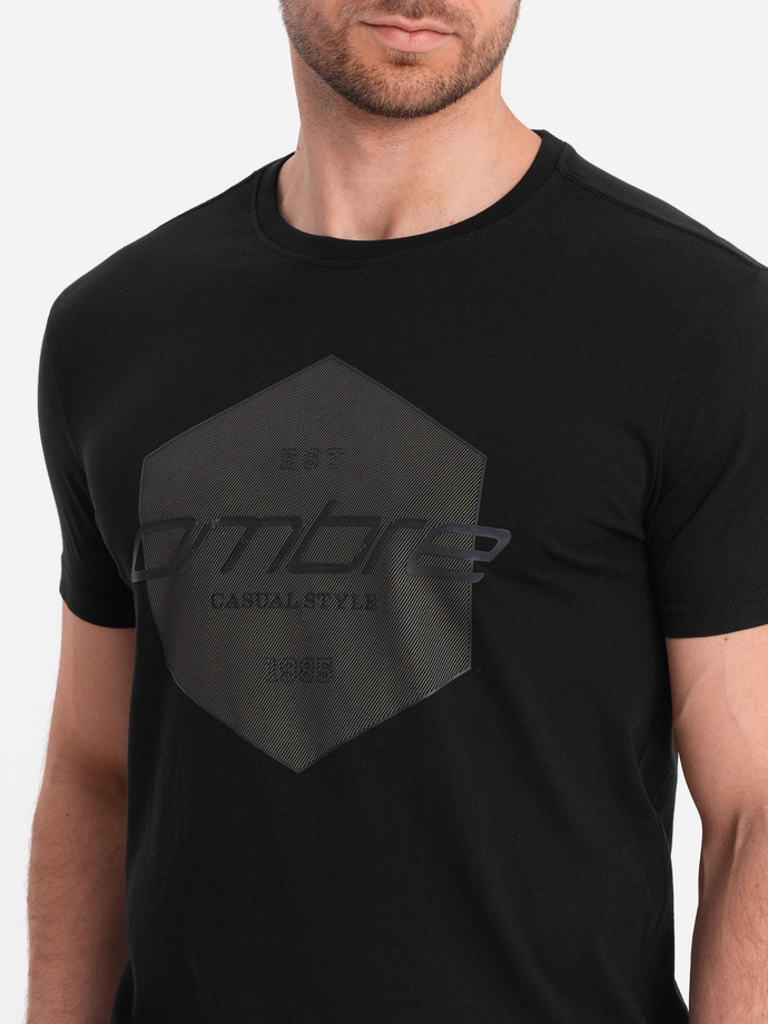 Men's geometric and logo printed cotton t-shirt - black V2 OM-TSPT-0141
