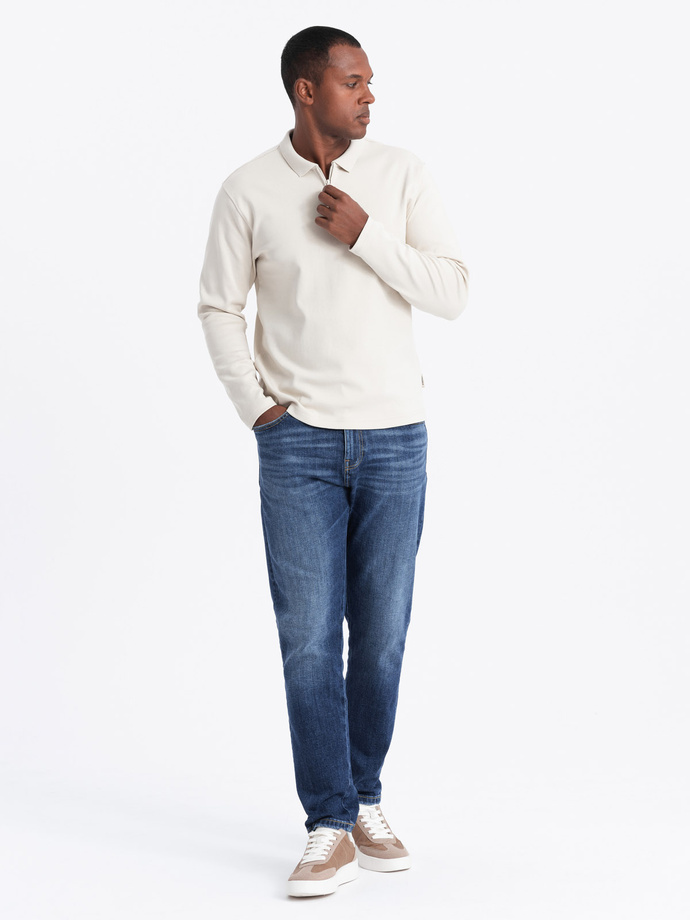 Men's polo longsleeve with zippered collar - cream V3 OM-POLS-0130