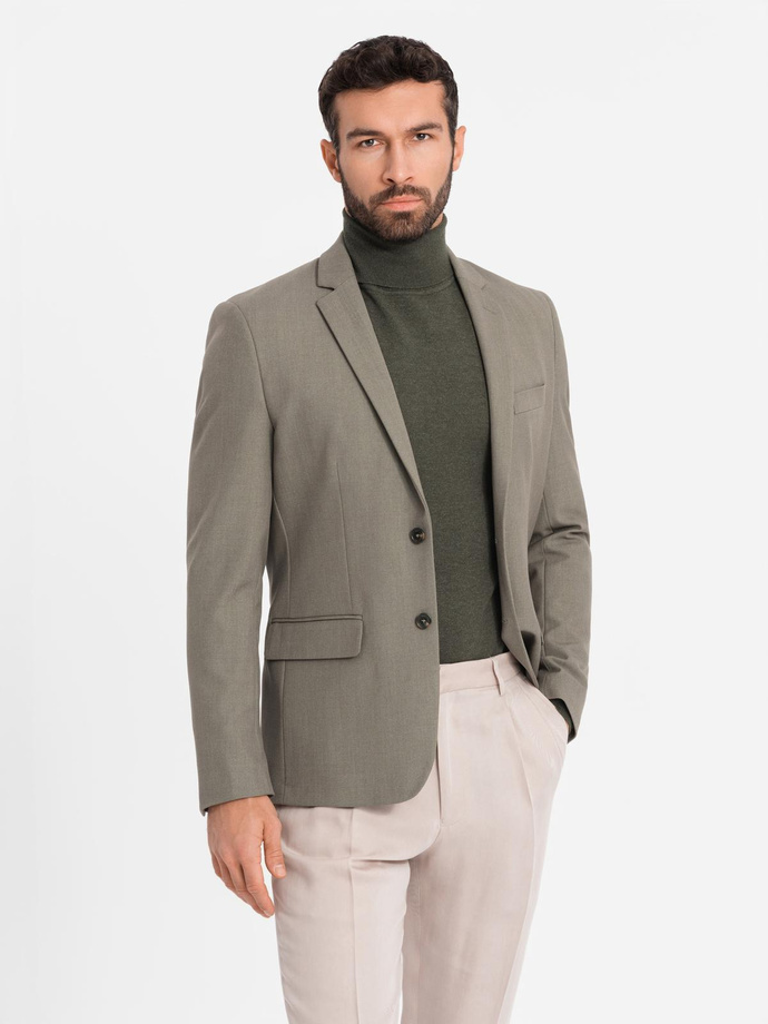 Męska elegancka marynarka SLIM FIT z rayonem – oliwkowa V5 OM-BLZB-0135 