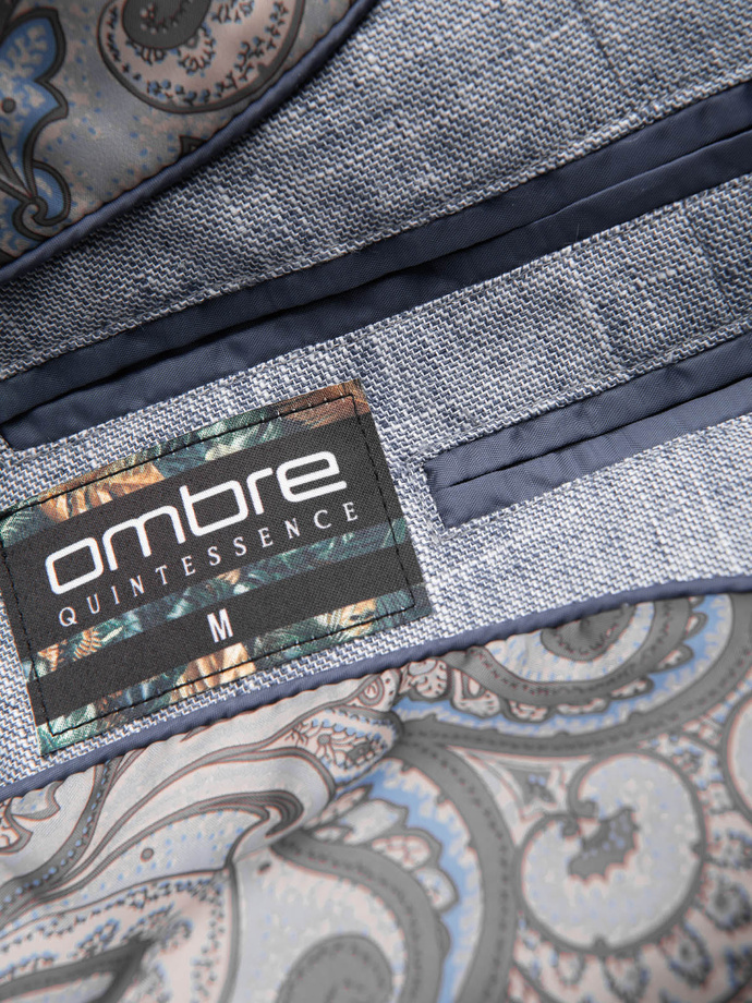 Marynarka męska o kroju REGULAR z lnem - jasnoniebieska V3 OM-BLZB-0128