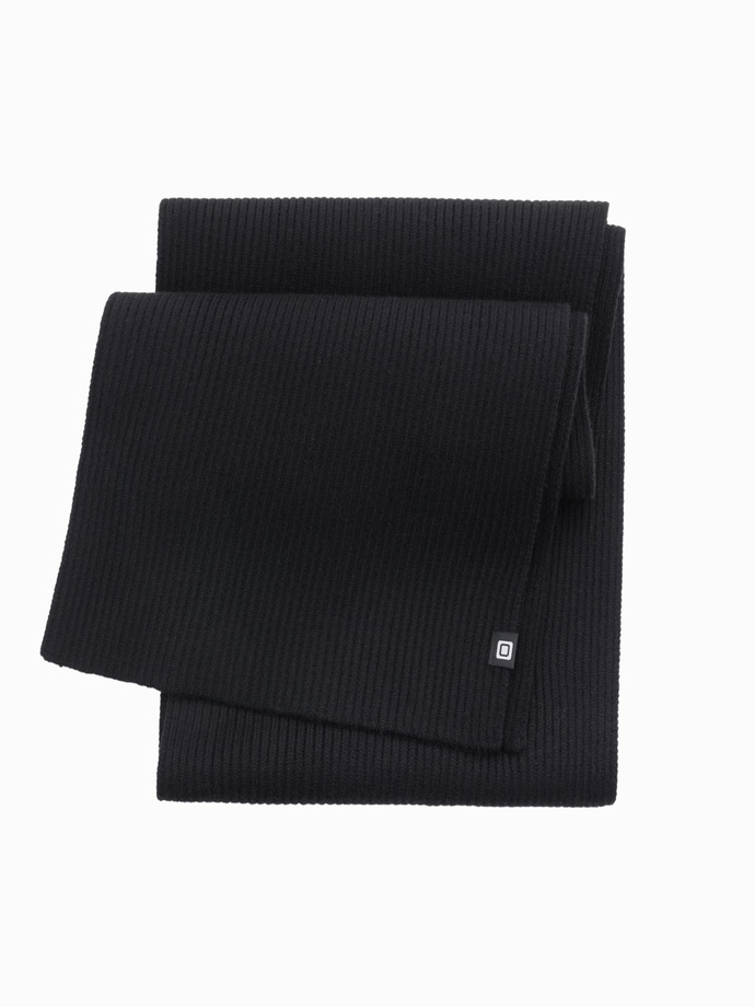 Monochromatyczny męski szalik z prążkowanej dzianiny – czarny V1 OM-ACSF-0119
