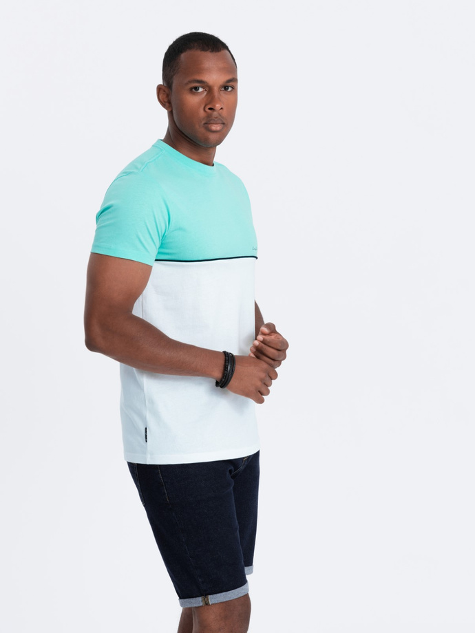 Men's two-tone cotton T-shirt - mint and white V3 S1619