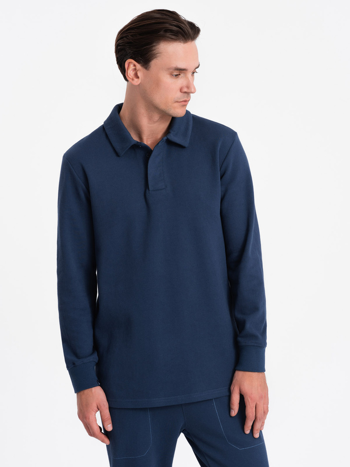 Komplet męski dresowy bluza z kołnierzem polo + spodnie - granatowy V5 Z71